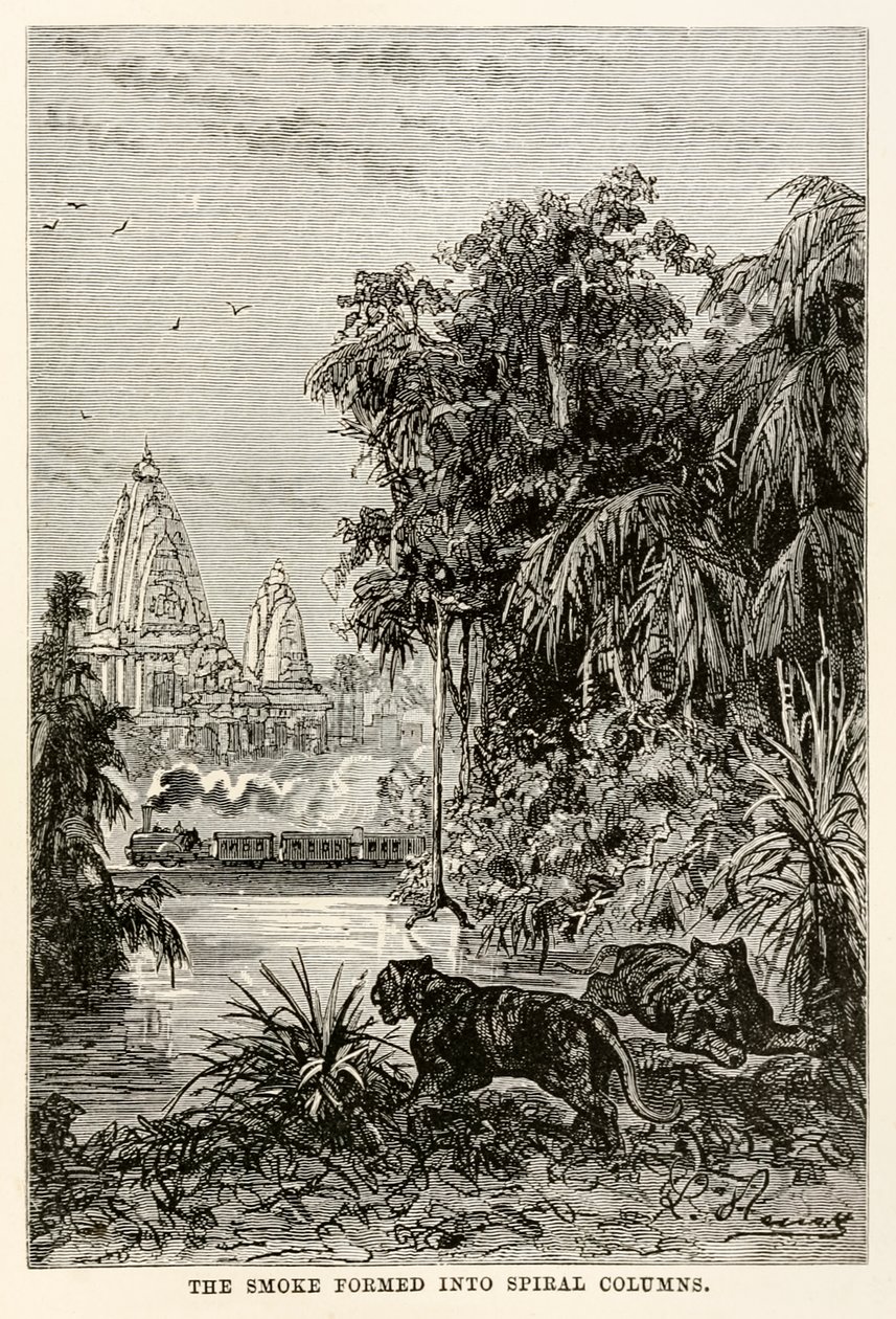 जूल्स वर्ने (1828-1905), 1873 द्वारा अस्सी दिनों में दुनिया भर से, सर्पिल स्तंभों में धुआं द्वारा बेनेट के बाद हिप्पोलाइट लियोन
