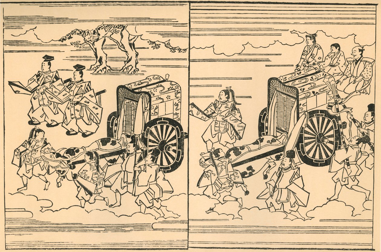 बैलों द्वारा खींची गई गाड़ियां, 1663, 1924। द्वारा हिशिकावा मोरोनोबू