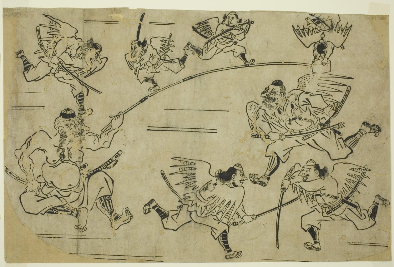 द टेंगू किंग ने अपने विद्यार्थियों को प्रशिक्षण दिया, c.1690 द्वारा हिशिकावा मोरोनोबू