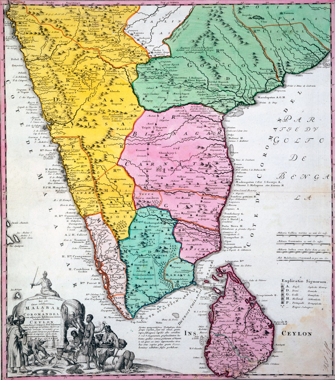 भारतीय प्रायद्वीप का मानचित्र, १ (३३ (हाथ से उकेरा गया) द्वारा होमन वारिस कंपनी