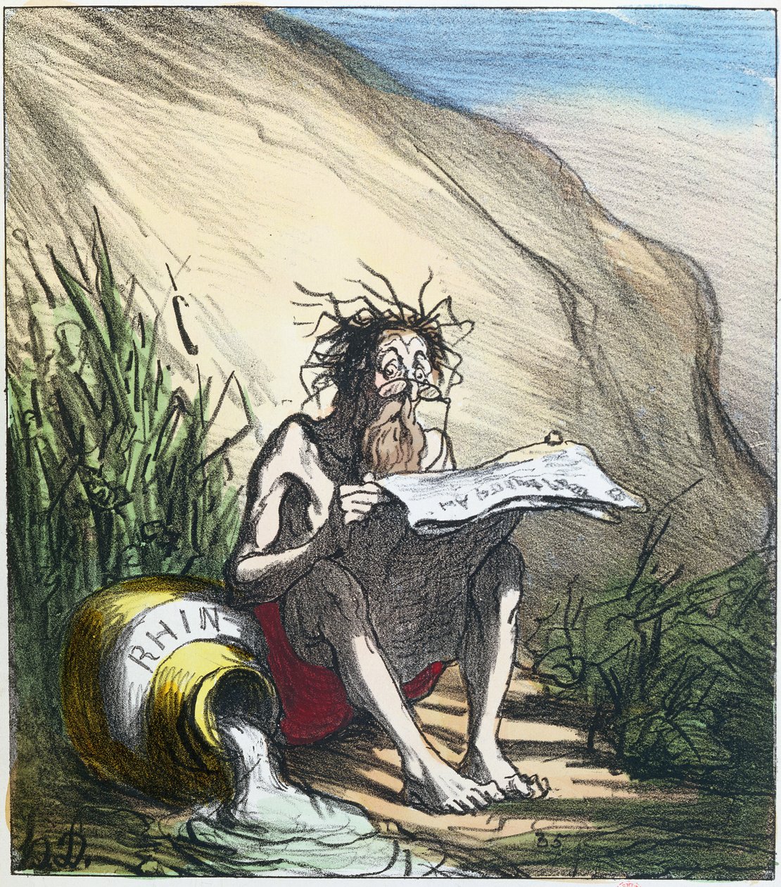 डायोजनीज (dc320 ई.पू.) अखबार पढ़ना, c.1870 (रंग लिथोग्राफ) द्वारा होनोरे ड्यूमियर