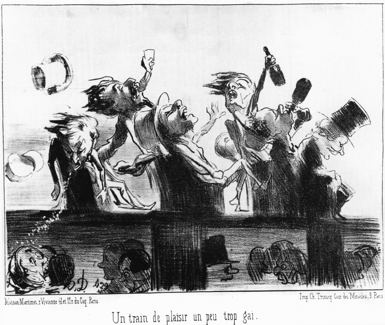 एक मजेदार ट्रेन थोड़ी बहुत खुशमिजाज है: "लेस ट्रेन्स डी प्लासीर" से ली गई, होनोर ड्यूमियर (1808-1879) के रेलवे पर श्रृंखला कार्टून। "चारिवारी" द्वारा होनोरे ड्यूमियर