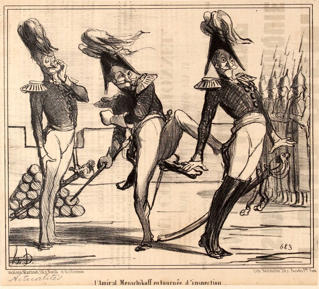 एडमिरल अलेक्जेंडर सर्गेयेविच मेन्शिकोव निरीक्षण दौरे पर, 1854। द्वारा होनोरे ड्यूमियर