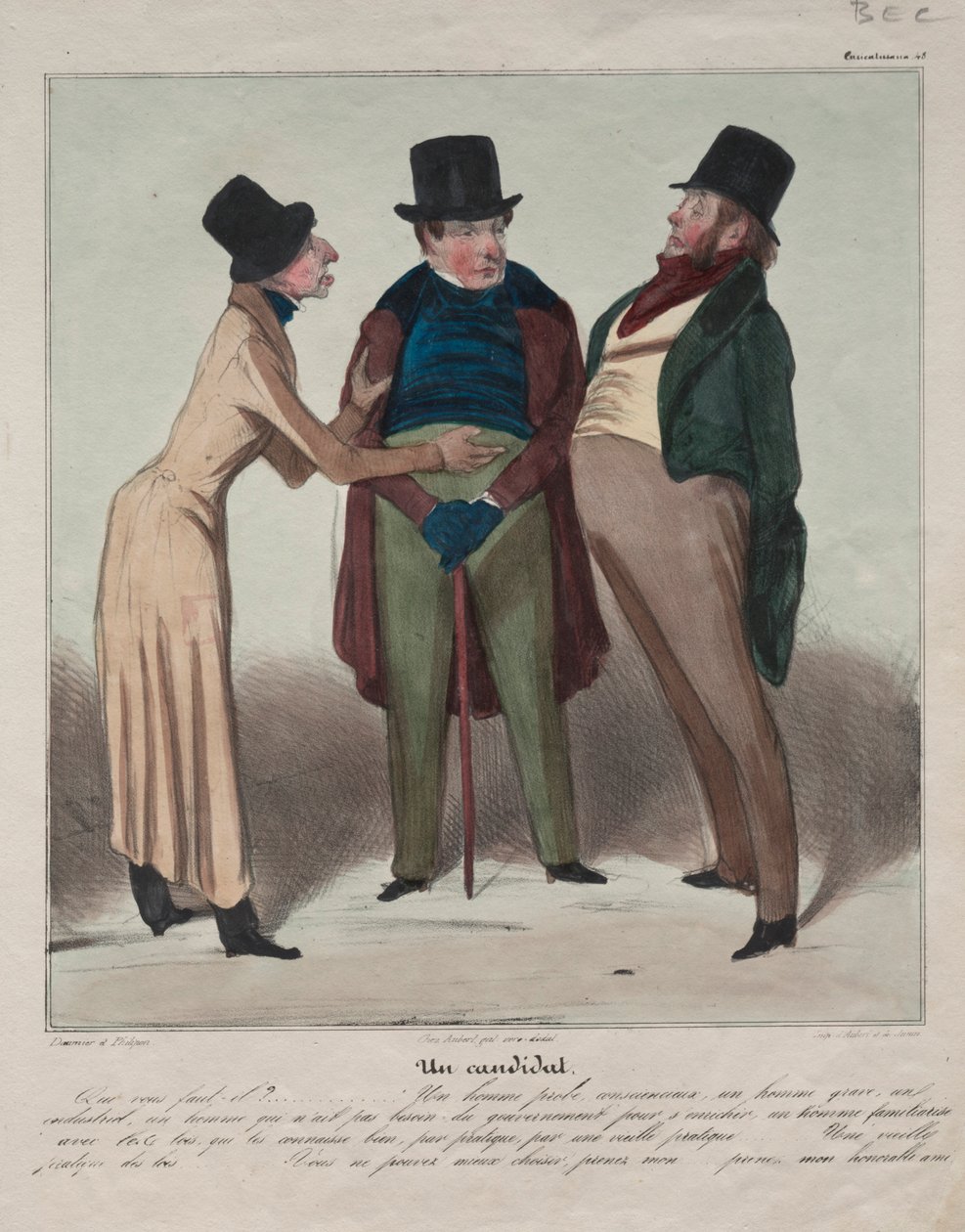 कैरिकुटाना प्लेट 48: एक उम्मीदवार, 1837। द्वारा होनोरे ड्यूमियर