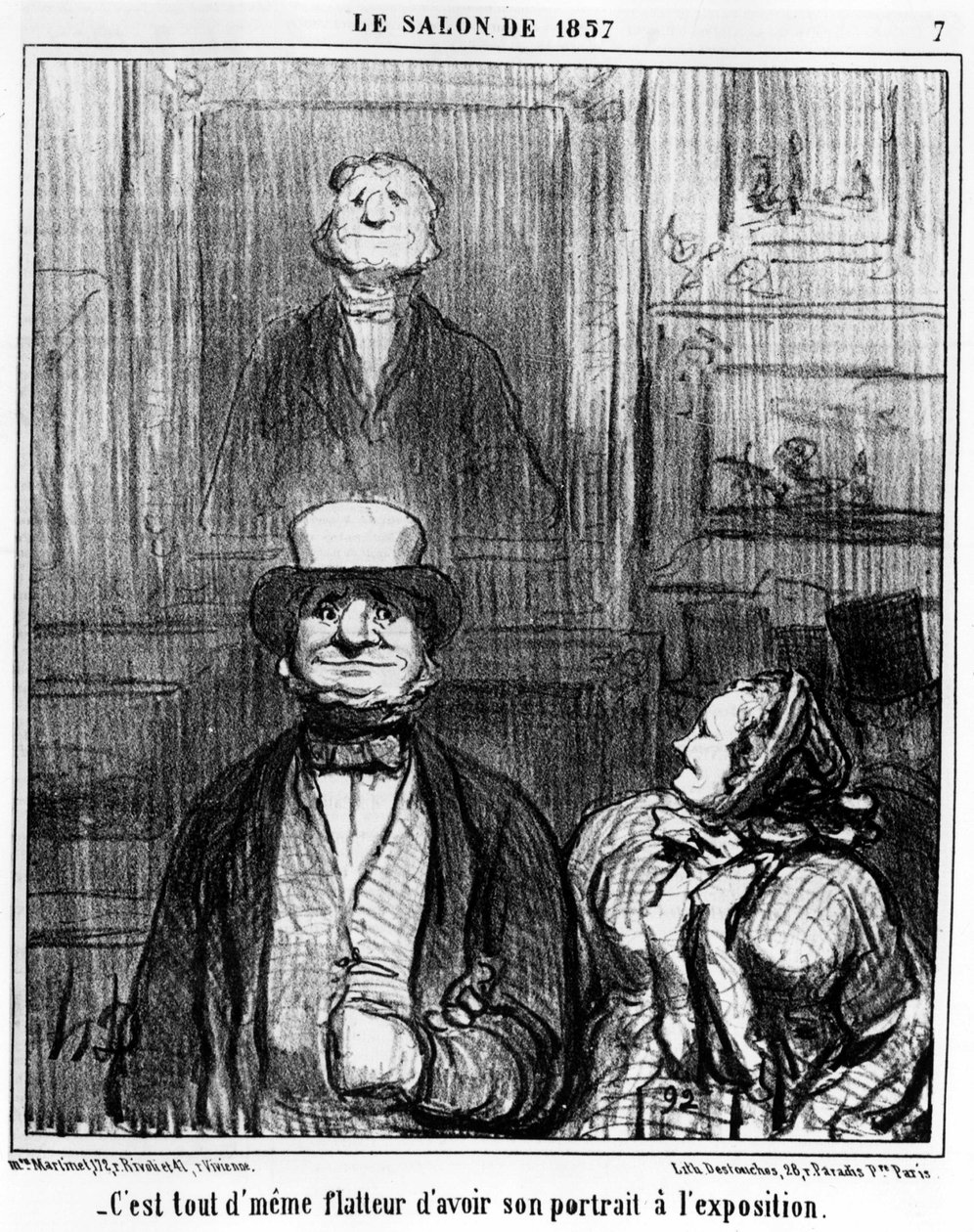 प्रदर्शनी में उनके चित्र को "" पेंटिंग्स एंड सैलून" से लिया गया है, जो हॉनर ड्यूमियर (1808-1879) द्वारा कैरिकेचर की एक श्रृंखला है। "चारिवारी" द्वारा होनोरे ड्यूमियर