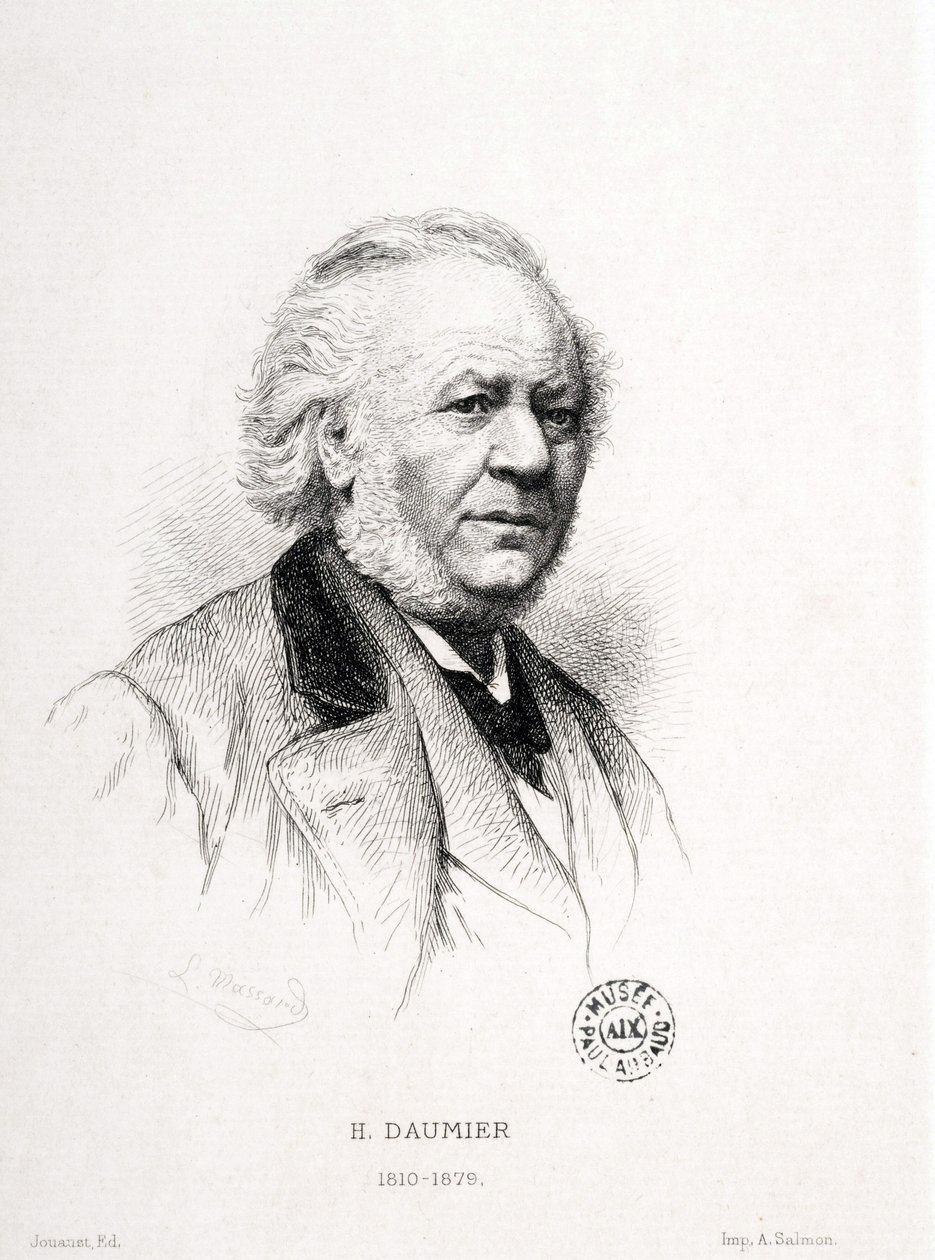 पोर्ट्रेट ऑफ़ ऑनर ड्यूमियर (1808-1879), फ्रांसीसी उत्कीर्णक, चित्रकार और मूर्तिकार। मस्सर्ड उत्कीर्णन। मंद: 15x11,5 सेमी। अरबाद संग्रहालय। द्वारा होनोरे ड्यूमियर