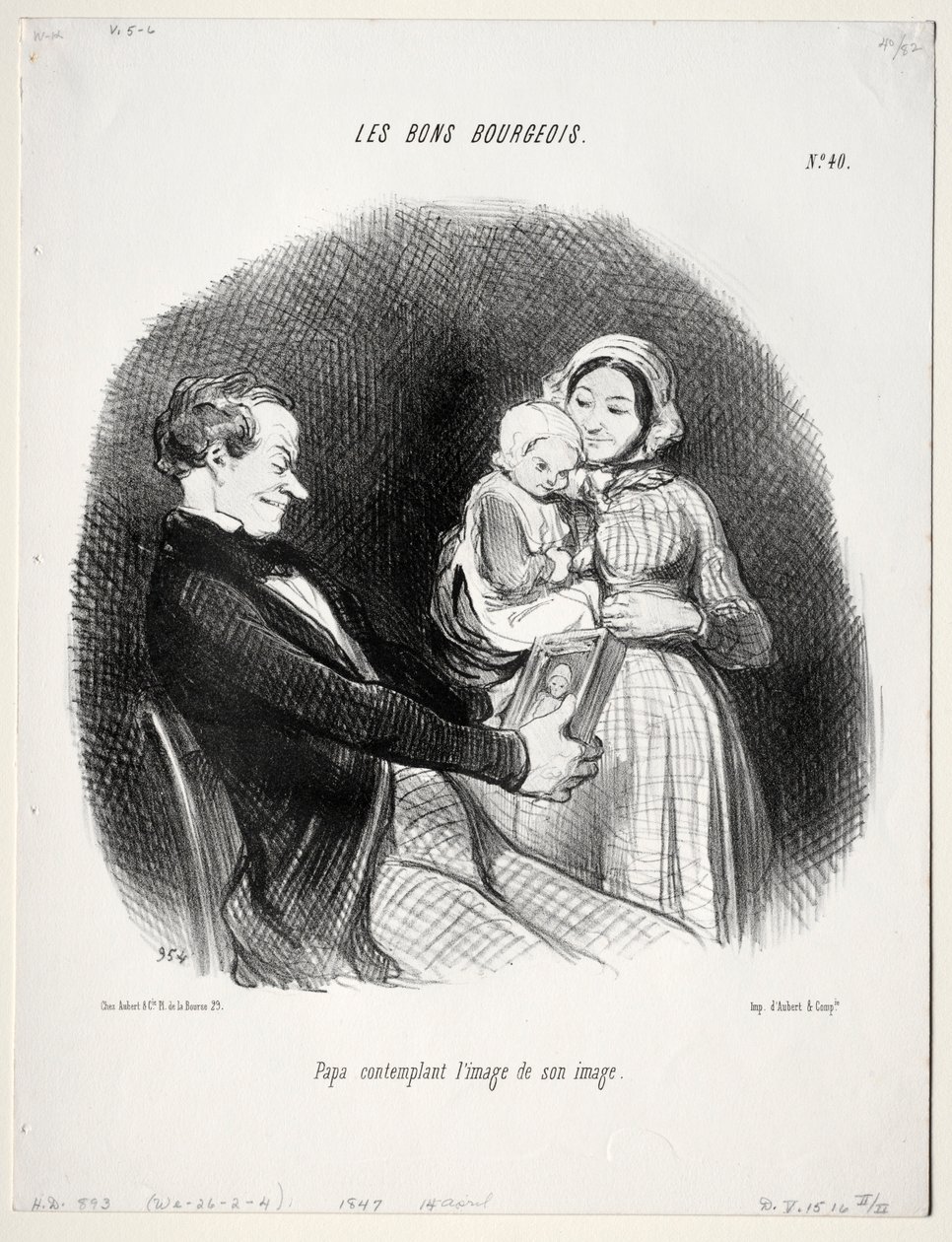 द गुड बुर्जुआ, प्लेट 40: पापा ने अपनी समानता, 1847 की समानता पर विचार किया। द्वारा होनोरे ड्यूमियर