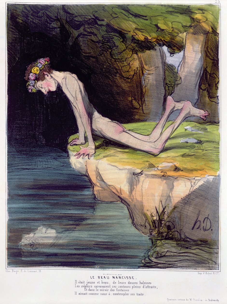 सुंदर Narcissus, कैरिकेचर डी&39;अबर्ट एंड कंपनी द्वारा उत्कीर्ण और Bauger द्वारा पेरिस, 1840-50 में प्रकाशित द्वारा होनोरे ड्यूमियर