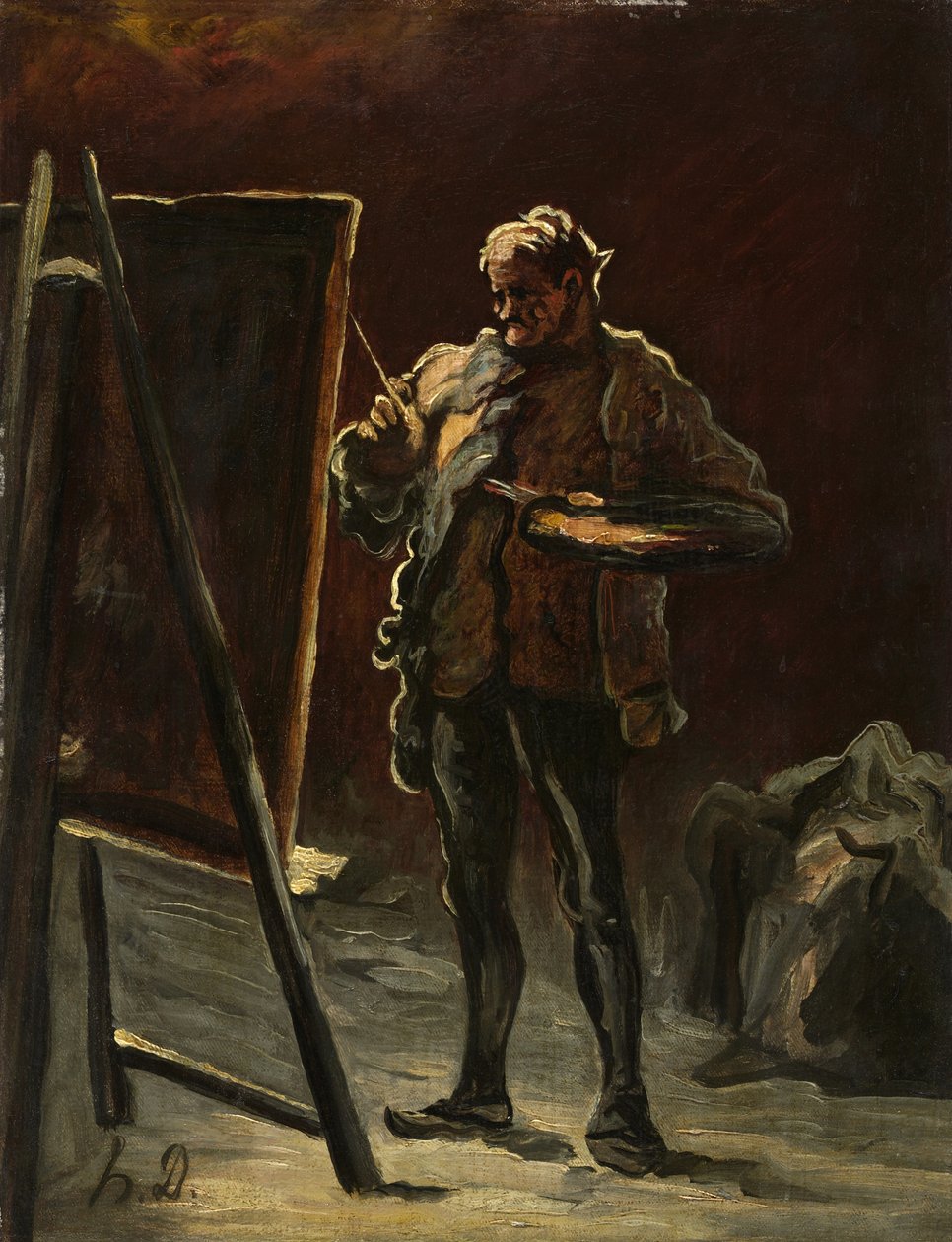 एक कलाकार, c.1870-75 (कैनवास पर तेल, पैनल पर चढ़कर) द्वारा होनोरे ड्यूमियर