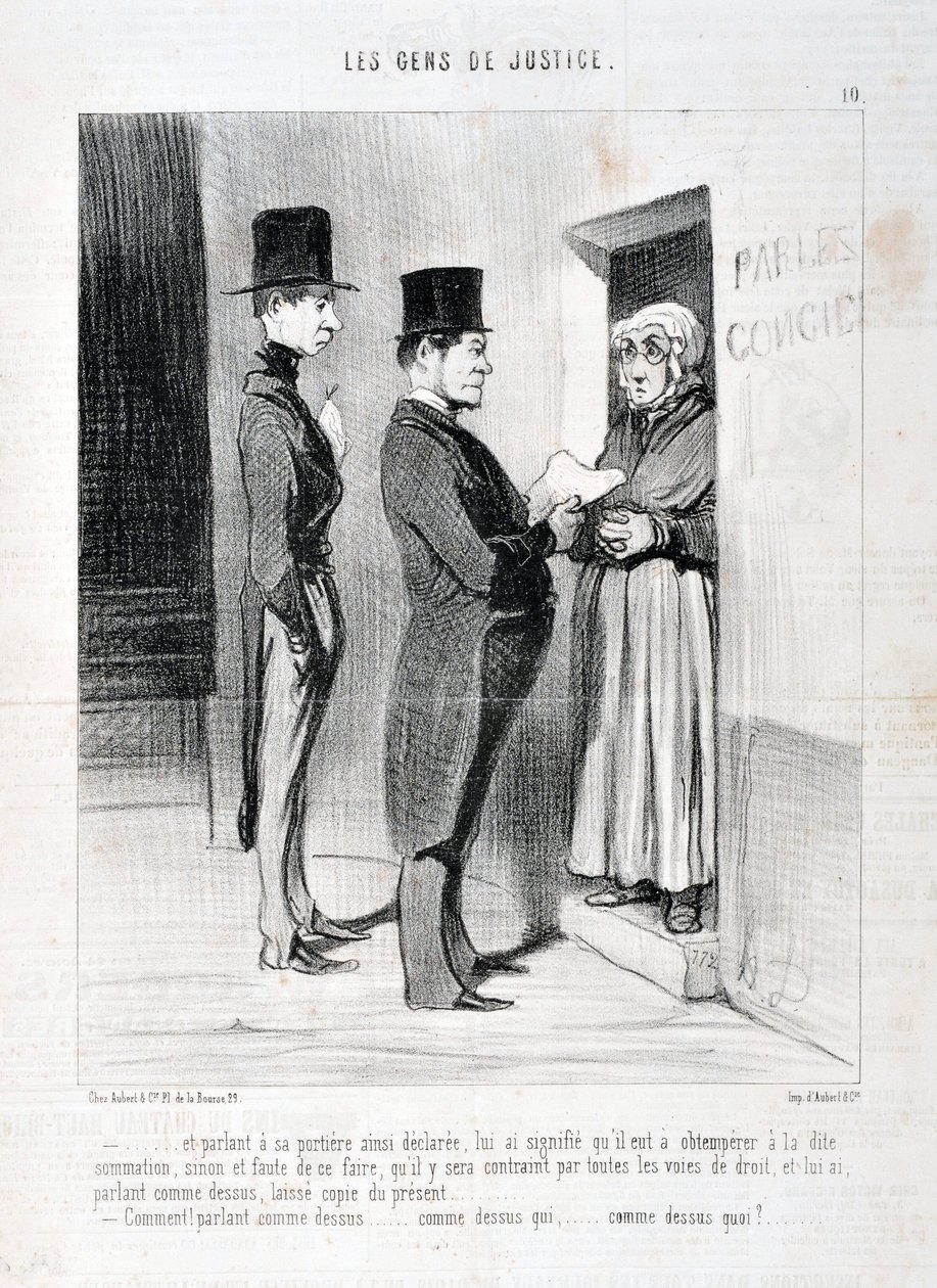 हॉनर ड्यूमियर द्वारा कलाकृति (1808-1879)। १८४५ से चारिवारी की तारीखें: सेरी लेस पेन्स डे जस्टिस "" -... और अपने दरवाजे पर इस तरह घोषित होने का मतलब है कि उसे उक्त सारांश का पालन करना होगा, अन्यथा और ऐसा करने में विफल रहने के कारण उसे मजबूर होना प द्वारा होनोरे ड्यूमियर