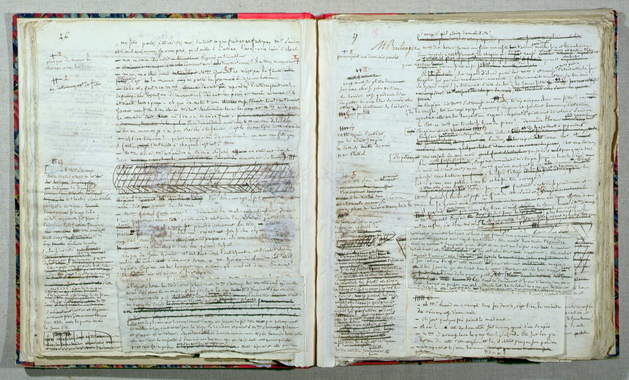 1825 में गुमनाम रूप से प्रकाशित 'वान-क्लोरे' की पांडुलिपि के पृष्ठ 26 और 27 (कागज पर कलम और स्याही) द्वारा होनोर डी बाल्ज़ाक