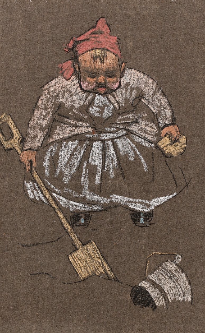 Evangeline, कलाकारों की बेटी, समुद्र तट पर, c.1900 (कागज पर रंगीन चाक) द्वारा होरेस मान लिवेंस