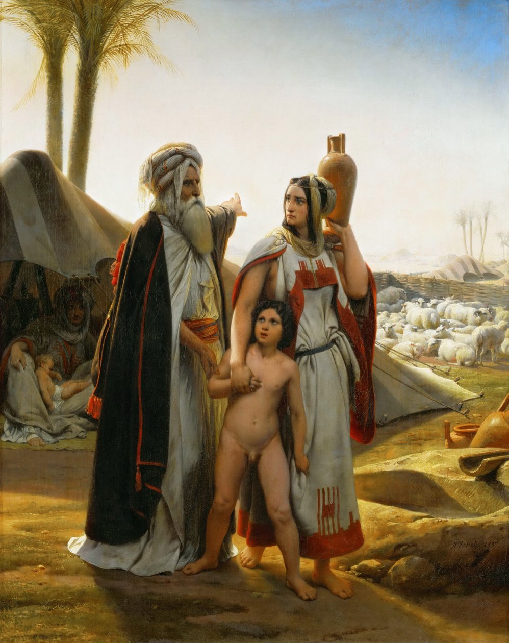 अब्राहम द्वारा हाजिरा को बाहर निकाला गया हाजिरा का खंडन, 1837। द्वारा एमिल जीन होरेस वर्नेट