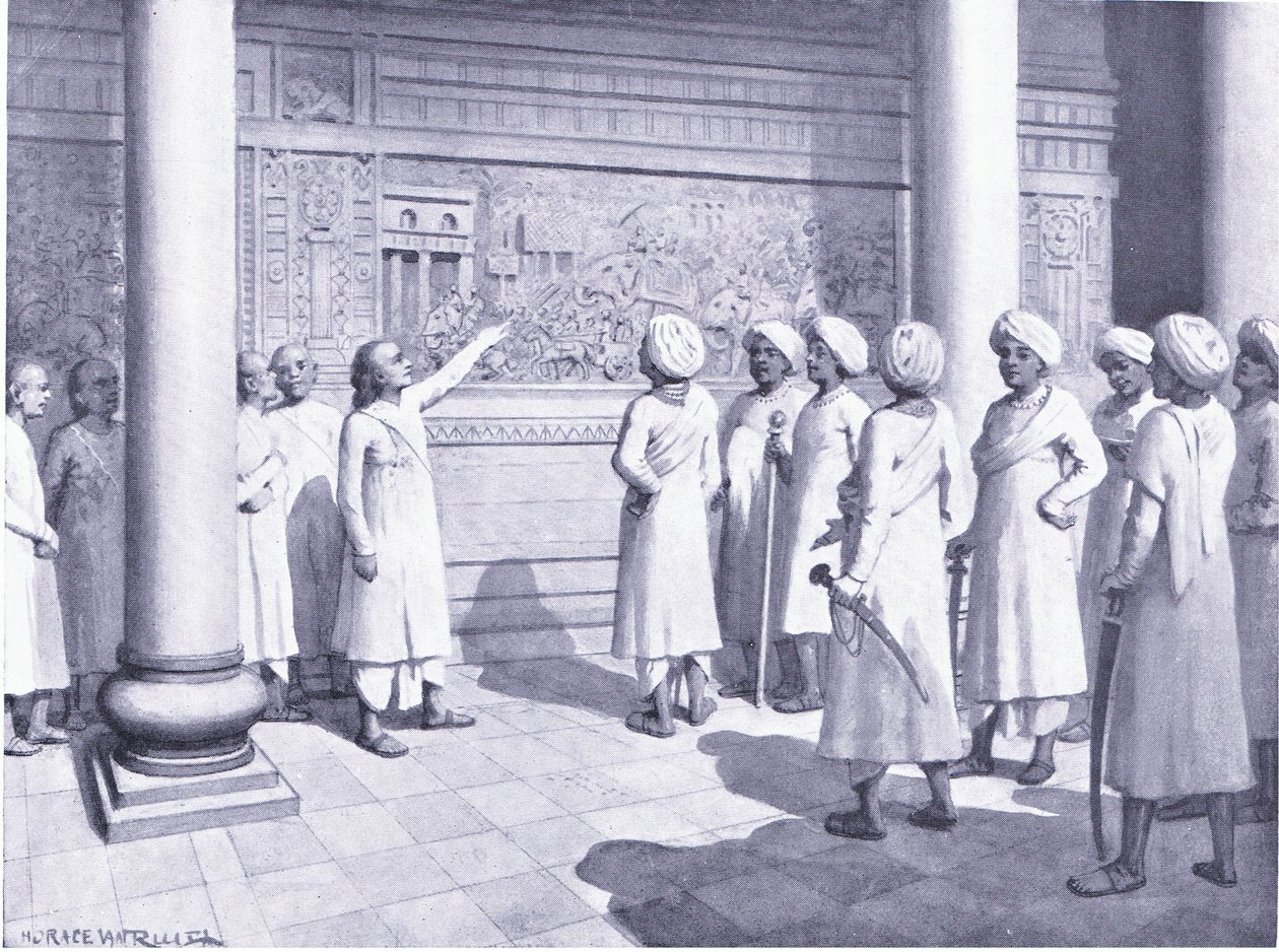 राजराजा चोल ने तंजुरे 995 ई। में अपने कारनामों के आधार-राहत का निरीक्षण किया द्वारा होरेस वैन रुइथ