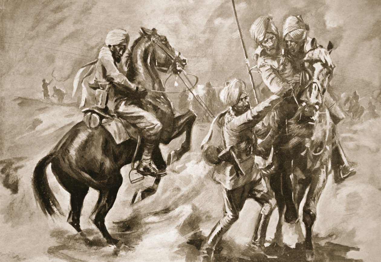 रिसालदार फैज़ मुहम्मद खान और एक सोवर जो दो घायल सिपाहियों को बचा रहा है द्वारा हॉवर्ड के एलकॉक