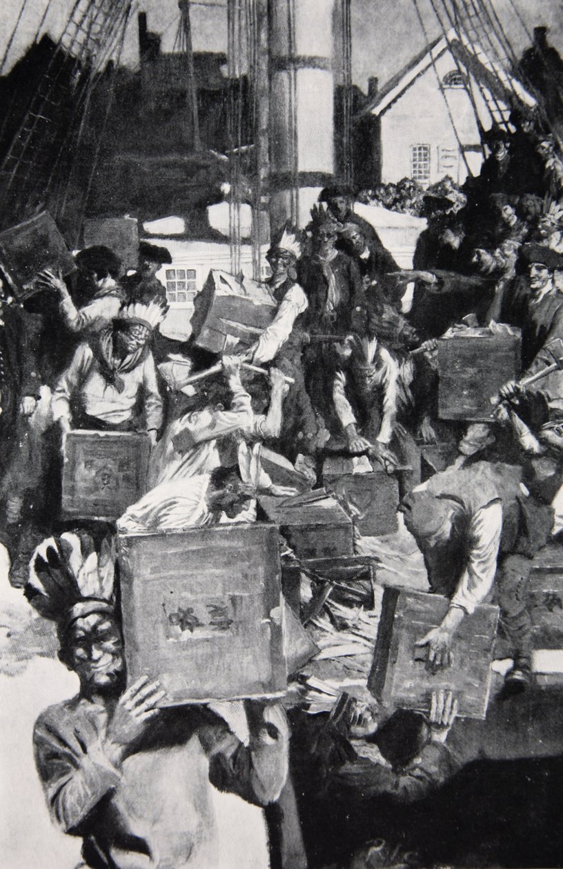 बोस्टन टी पार्टी, हार्पर की पत्रिका, 1901 से चित्रण द्वारा हावर्ड पाइल