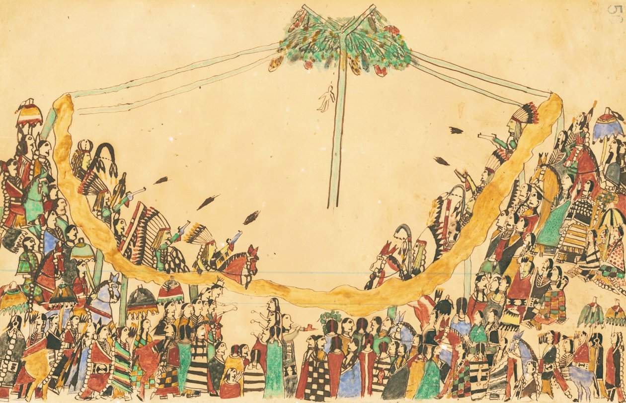 1874-75 (पेन, स्याही und wc पर धोखेबाज़) शुरू करने से पहले योद्धाओं ने मेडिसिन लॉज में अपनी भव्य प्रविष्टि बनाई द्वारा हॉफिंग वुल्फ