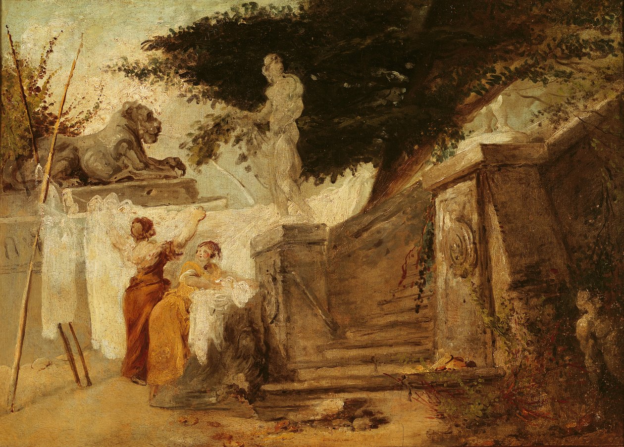 वाशरवोमेन इन ए गार्डन, c.1756-61 द्वारा ह्यूबर्ट रॉबर्ट