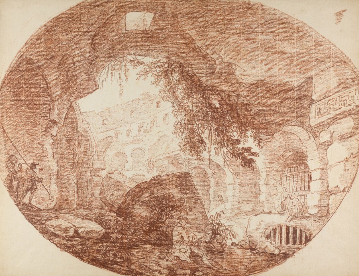 एक कलाकार कोलोसियम के खंडहर में बैठा, c.1759 द्वारा ह्यूबर्ट रॉबर्ट