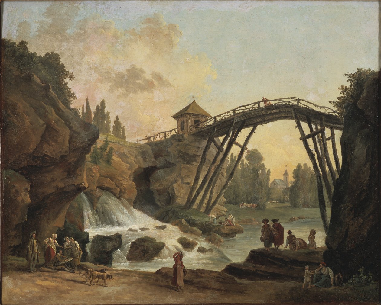 Méréville, c.1790 में पार्क में लकड़ी के पुल को चित्रित करते कलाकार द्वारा ह्यूबर्ट रॉबर्ट