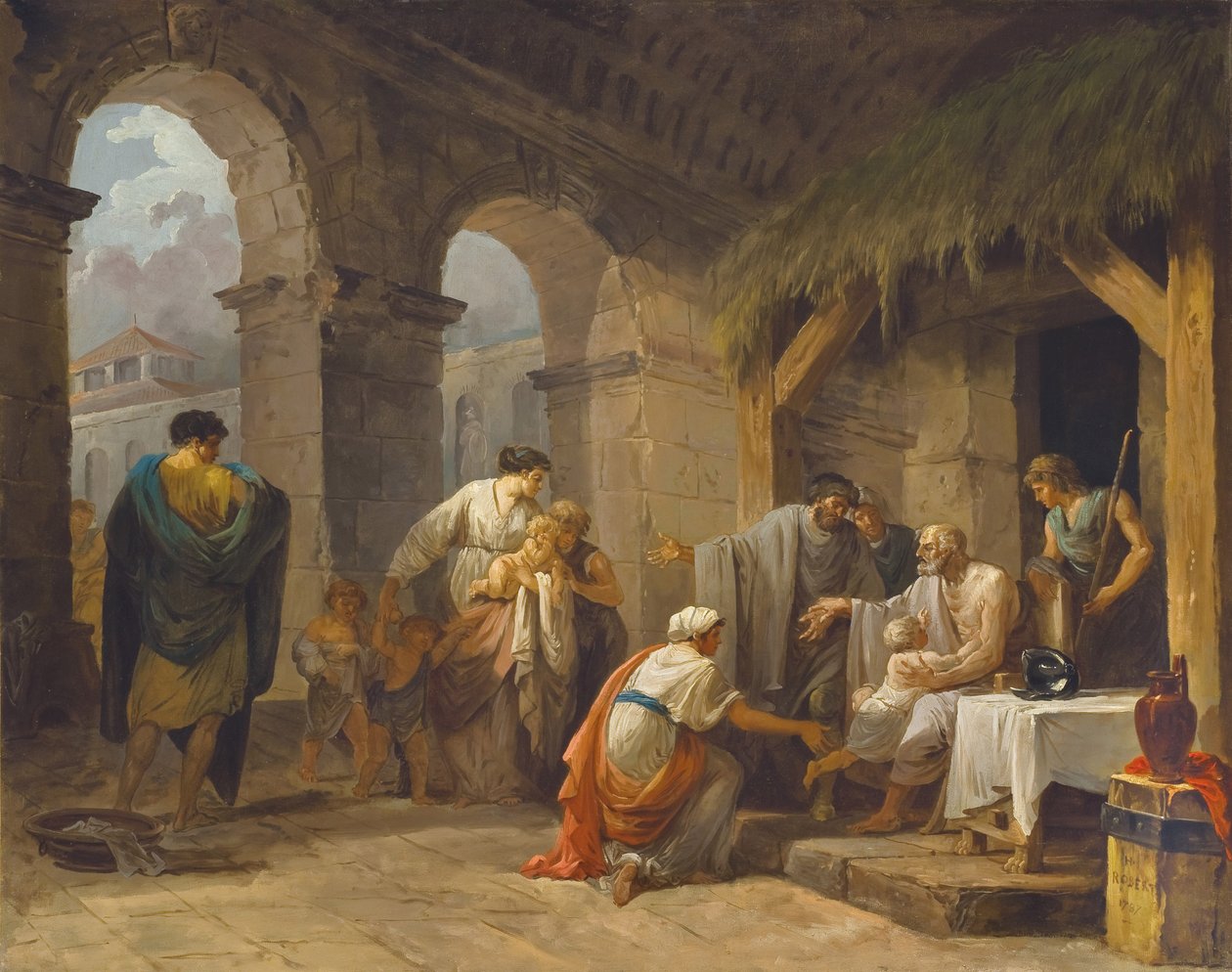 एक किसान का आतिथ्य प्राप्त करने वाले बेलिसायर, जिन्होंने 1787 में अपने आदेशों के तहत काम किया था द्वारा ह्यूबर्ट रॉबर्ट