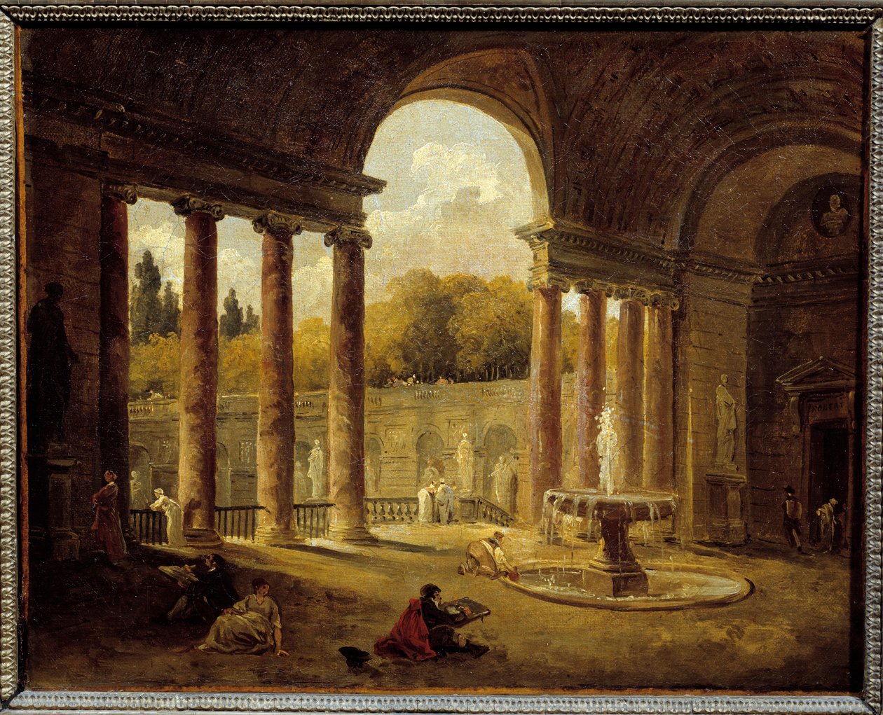 एक पोर्टिको के नीचे फव्वारा। ह्यूबर्ट रॉबर्ट द्वारा पेंटिंग (1733-1808) द्वारा ह्यूबर्ट रॉबर्ट