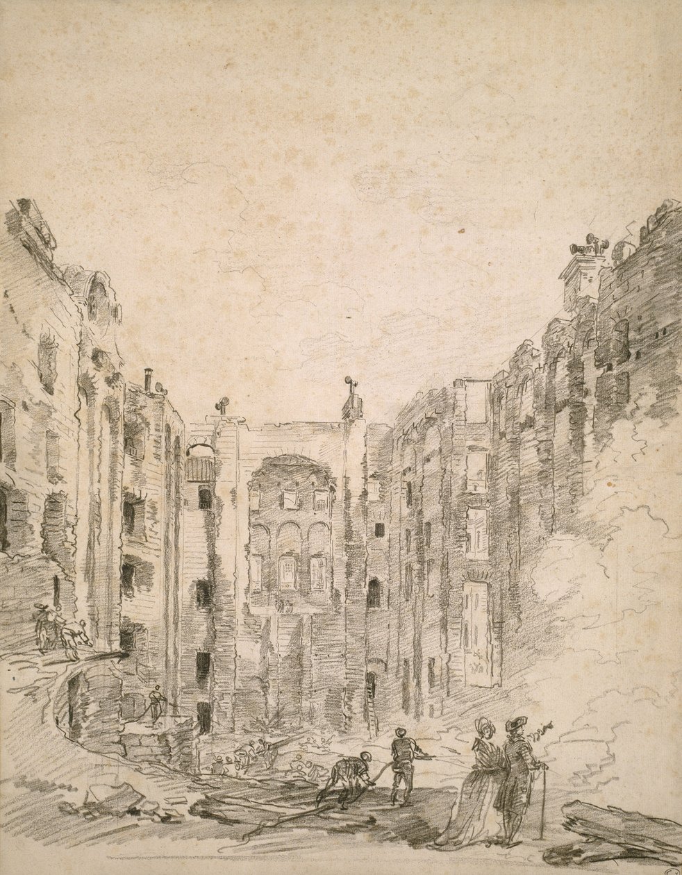 1781, 1781 की आग के बाद ओपेरा के अवशेष द्वारा ह्यूबर्ट रॉबर्ट