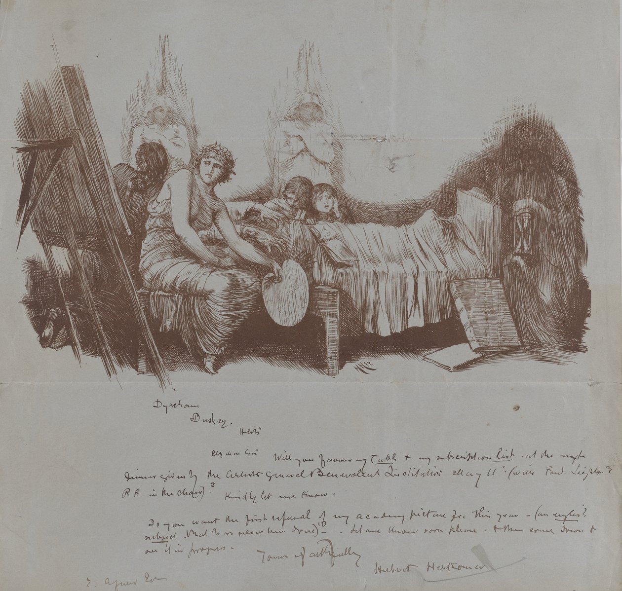 1877-78 में ह्यूबर्ट वॉन हेर्कॉमर से थॉमस एग्न्यू के लिए एक लाभकारी रात्रिभोज का निमंत्रण। द्वारा ह्यूबर्ट वॉन हेर्कॉमर