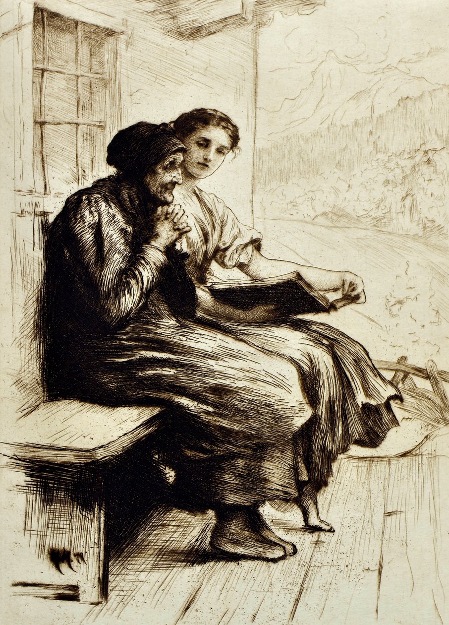 आराम के शब्द, c.1879 (नक़्क़ाशी) द्वारा ह्यूबर्ट वॉन हेर्कॉमर