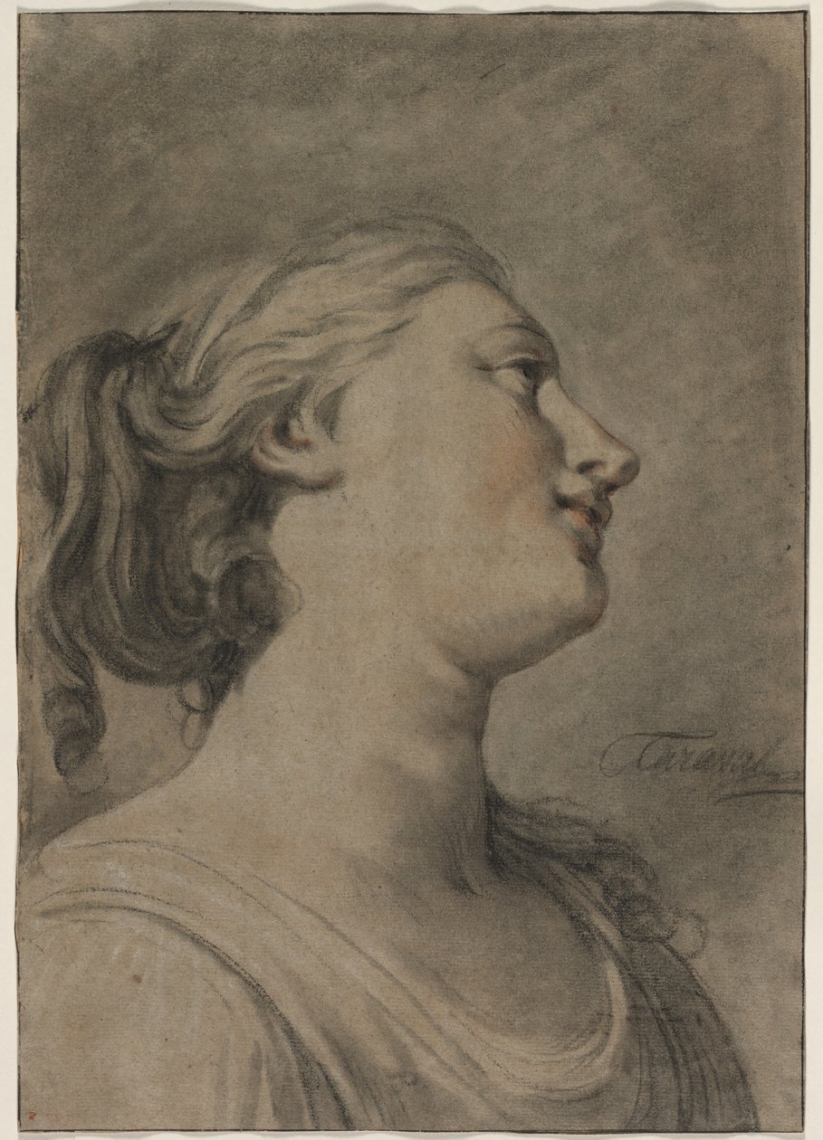 प्रोफ़ाइल में एक महिला आकृति का सिर, दाईं ओर मुड़ा हुआ, c. 1763-1770। द्वारा ह्यूजेस तरावली