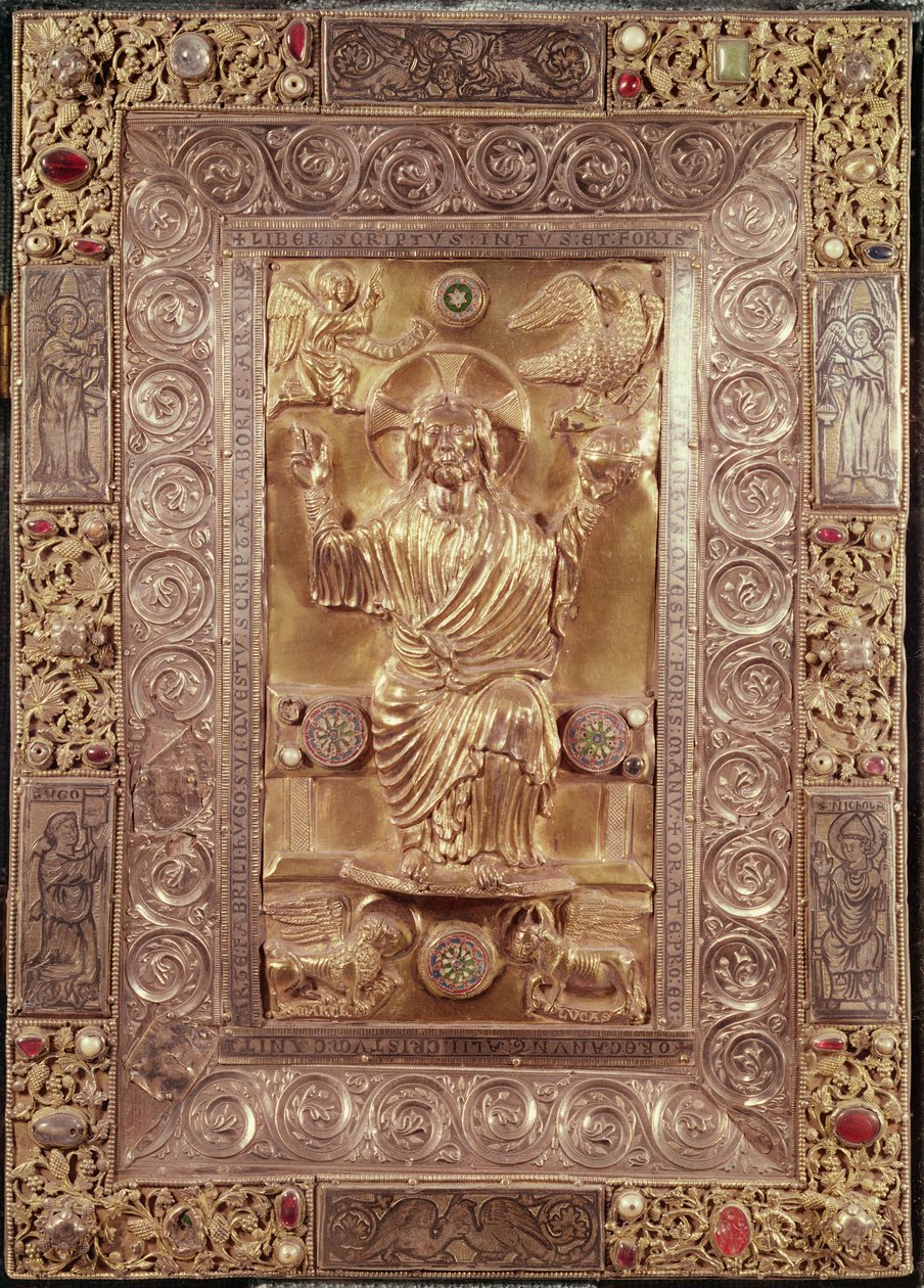 इंजीलवादियों के प्रतीकों के बीच महामहिम में मसीह, c.1228 (चांदी, ठीक पत्थर तामचीनी) द्वारा ह्यूगो डी ओग्निज़