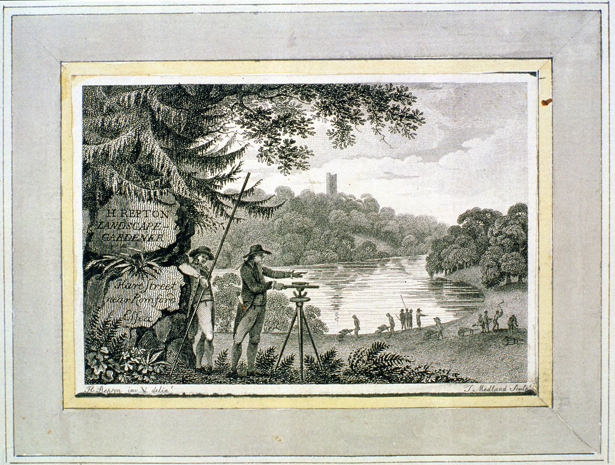 थॉमस मेडलैंड द्वारा उत्कीर्ण हम्फ्रे रेप्टन का कॉलिंग कार्ड (fl.1808-22) द्वारा हम्फ्री रिटन