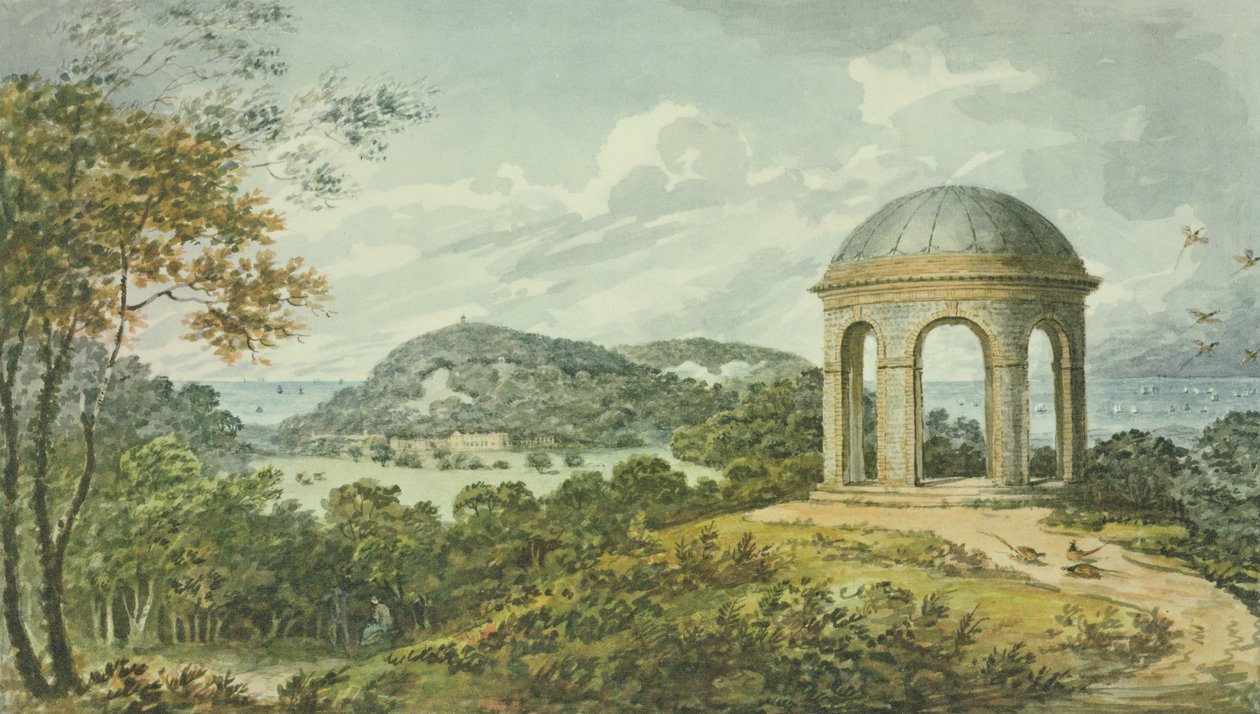 एंटनी हाउस के लिए रेड बुक से मंदिर के पास दृश्य, c.1812 (कागज पर wc) द्वारा हम्फ्री रिटन