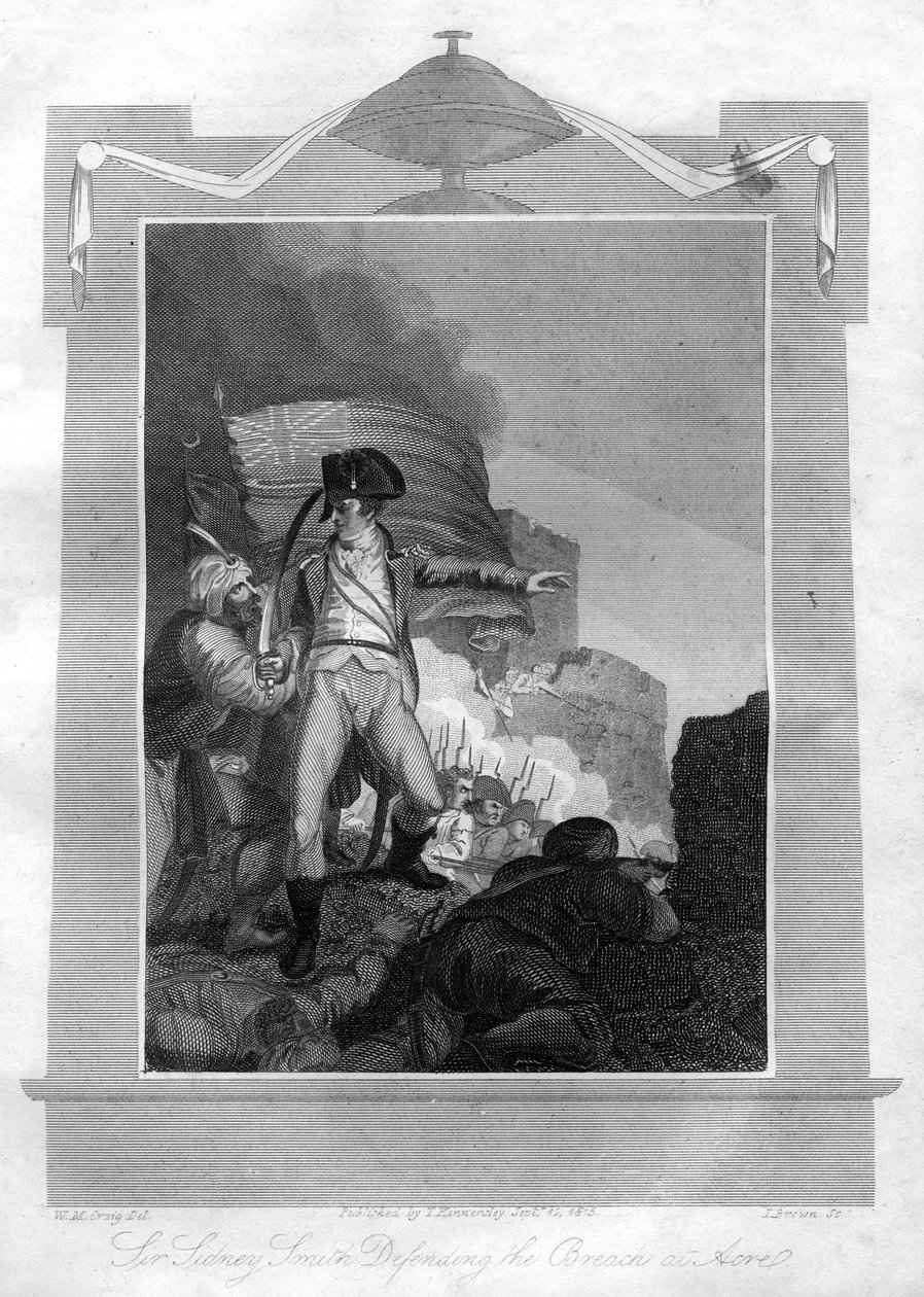 सर सिडनी स्मिथ 1764-1840 एकड़, 1816 में उल्लंघन का बचाव। द्वारा आई। ब्राउन
