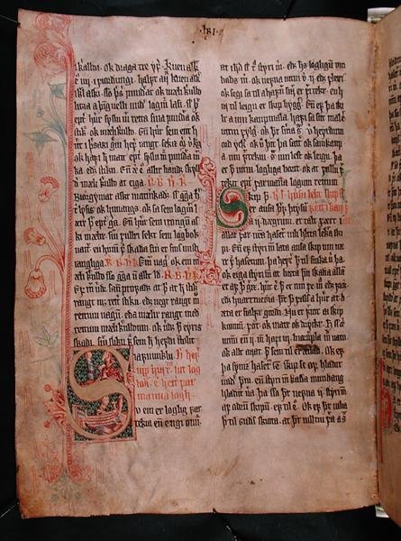ऐतिहासिक आद्याक्षर 'S' और 'P', 'Skarosbok' ('द बुक ऑफ स्कर्ड') c.1350 (वेल्लम) से द्वारा आइसलैंडिक स्कूल