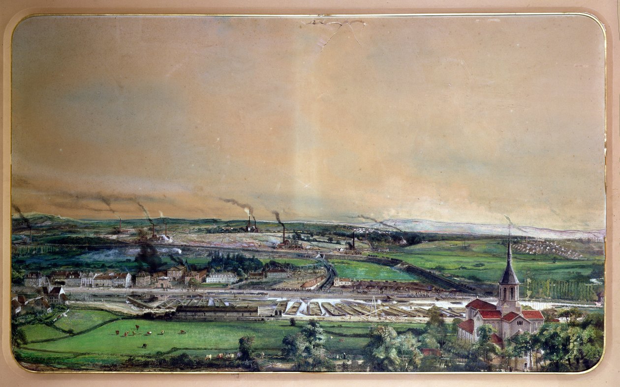 Blanzy कोयला क्षेत्र में औद्योगिक परिदृश्य, Saone-et-Loire, c.1860 (कागज पर w) द्वारा इग्नेस फ्रेंकोइस बोनहोमे