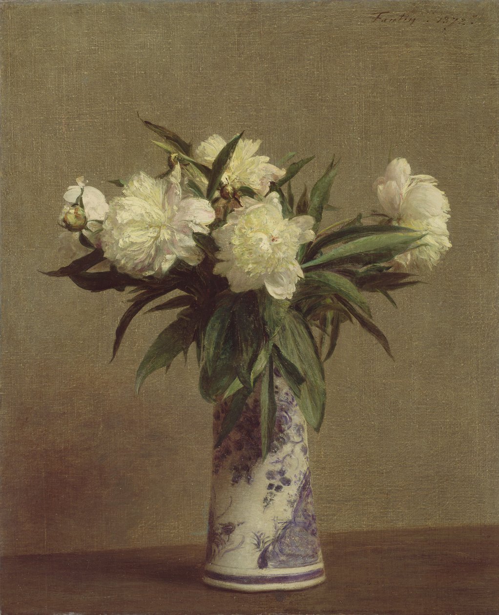 एक नीले और सफेद फूलदान में Peonies, 1872 द्वारा इग्नेस हेनरी जीन फेंटिन लटौर