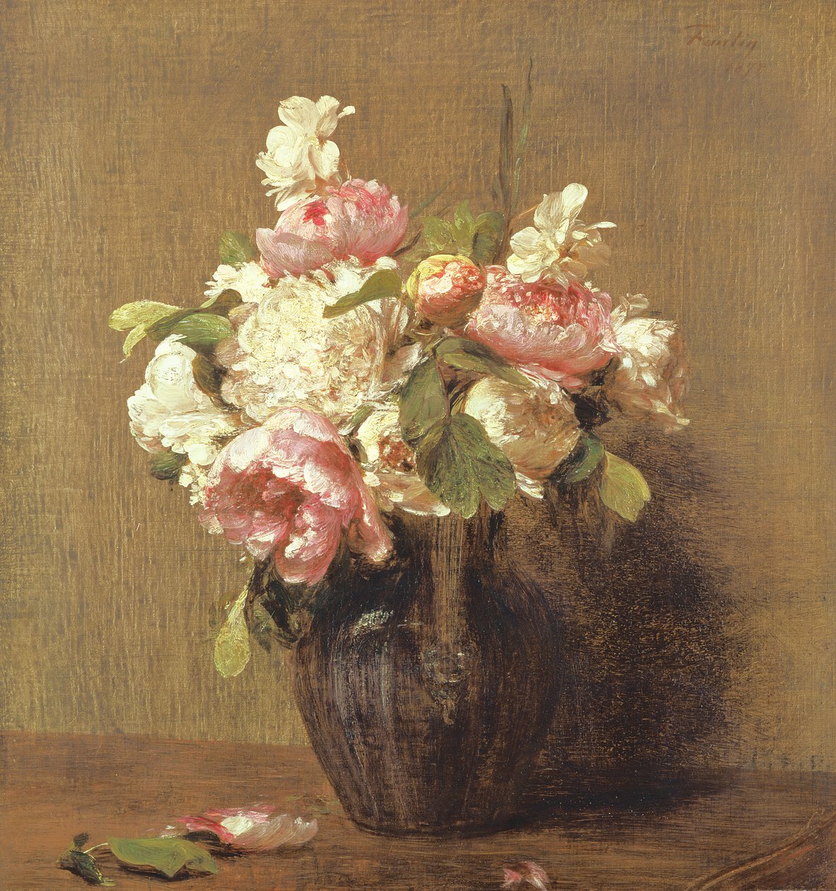 सफेद और गुलाबी Peonies, Daffodils द्वारा इग्नेस हेनरी जीन फेंटिन लटौर