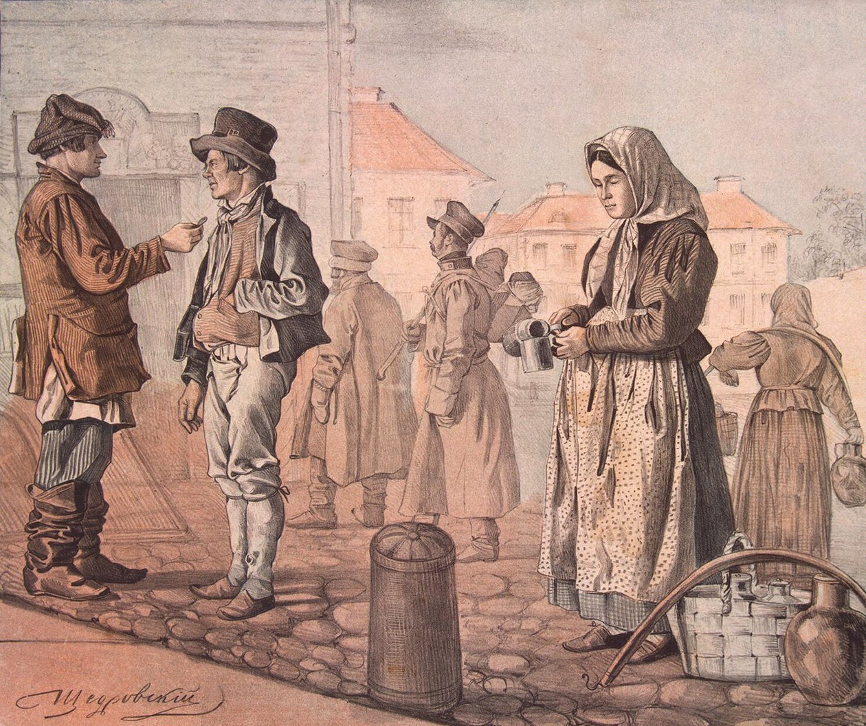 स्ट्रीट मिल्क सेलर फ्रॉम द सीरीज़ ये आर अवर पीपल, 1842 द्वारा इग्नाटी स्टेपानोविच शेद्रोव्स्की