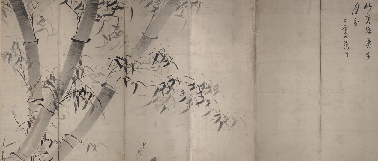 चाँदनी बांस, छह-पैनल तह स्क्रीन, c.1758-60 (कागज पर स्याही) द्वारा आइके कोई टैगा