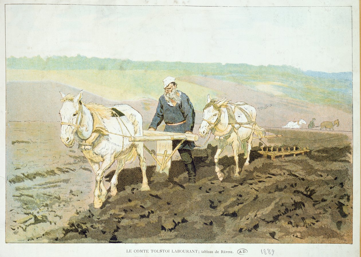लेखक लेव निकोलाइविच टॉल्स्टॉय (1828-1910) घोड़ों के साथ जुताई, 1889 द्वारा इल्या एफिमोविच रेपिन