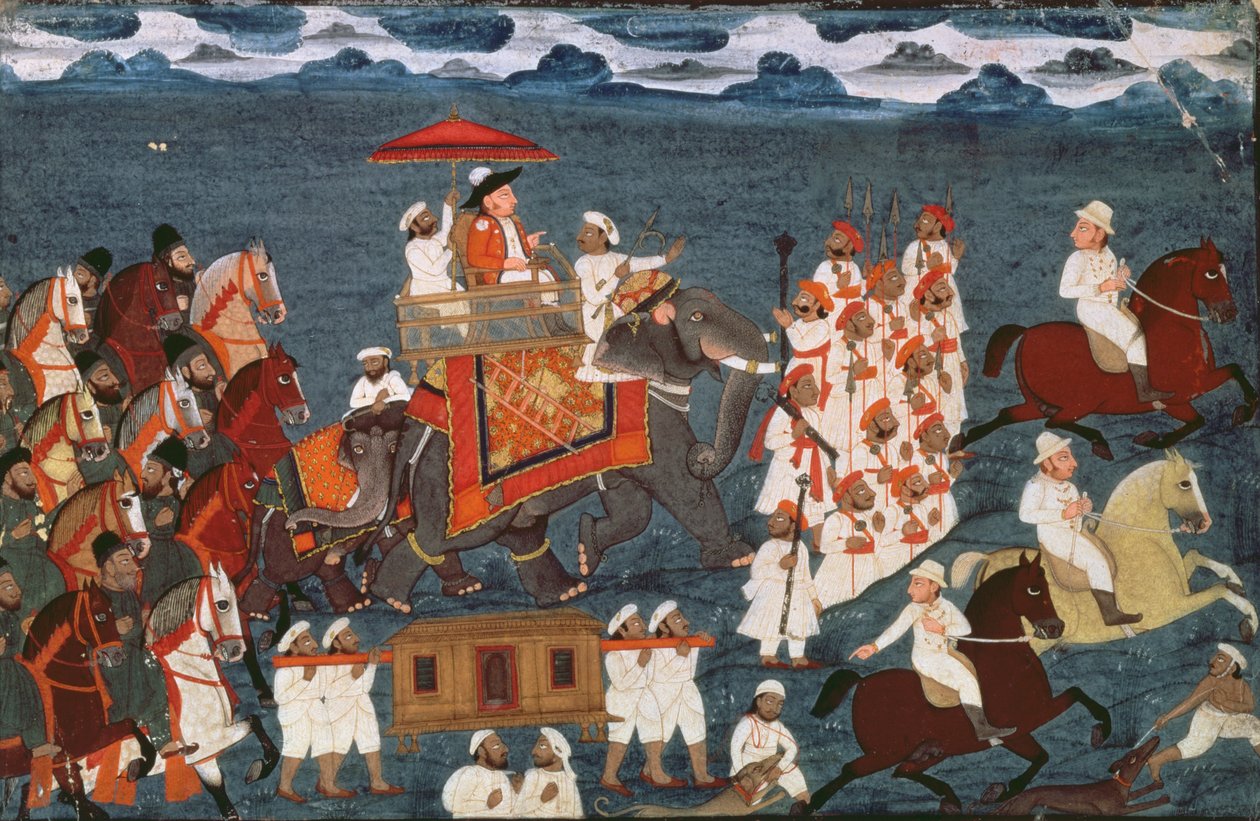 शिकार अभियान (हाथी) पर एक हाथी पर एक ब्रिटिश अधिकारी (देखें 11967) द्वारा इंडियन स्कूल