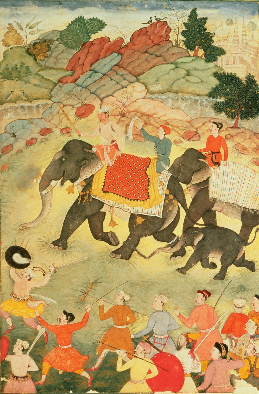 हाथी शिकारियों की एक पार्टी, मुगल, c.1615, द्वारा इंडियन स्कूल