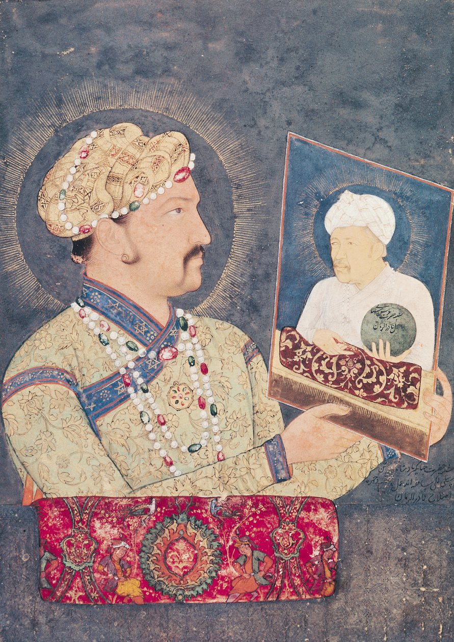 सम्राट जहाँगीर (1569-1627) सम्राट अकबर का चित्र (1542-1605) द्वारा इंडियन स्कूल