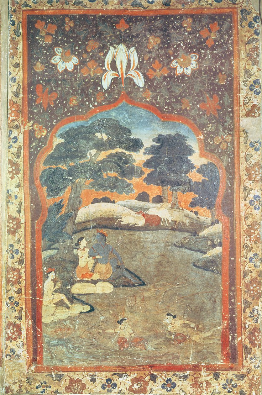 Krishna and Radha Beside a River, Pahari School  द्वारा इंडियन स्कूल