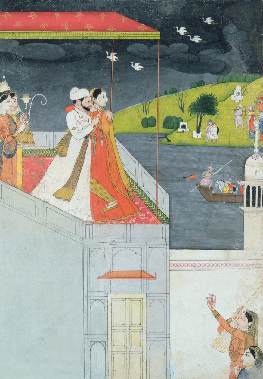 एक छत पर प्रेमी, c.1780-1800 द्वारा इंडियन स्कूल