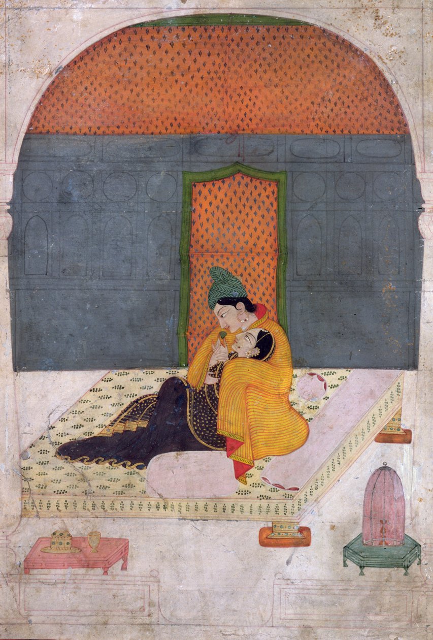 एक छत पर प्रेमी, गढ़वाल, c.1780-1800 द्वारा इंडियन स्कूल