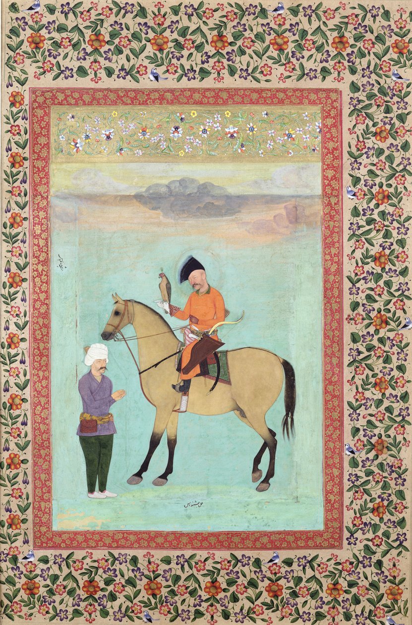 सुश्री ई -14 शाह अब्बास (1571-1629) घोड़े पर एक बाज़ पकड़े हुए, सी .166 द्वारा इंडियन स्कूल