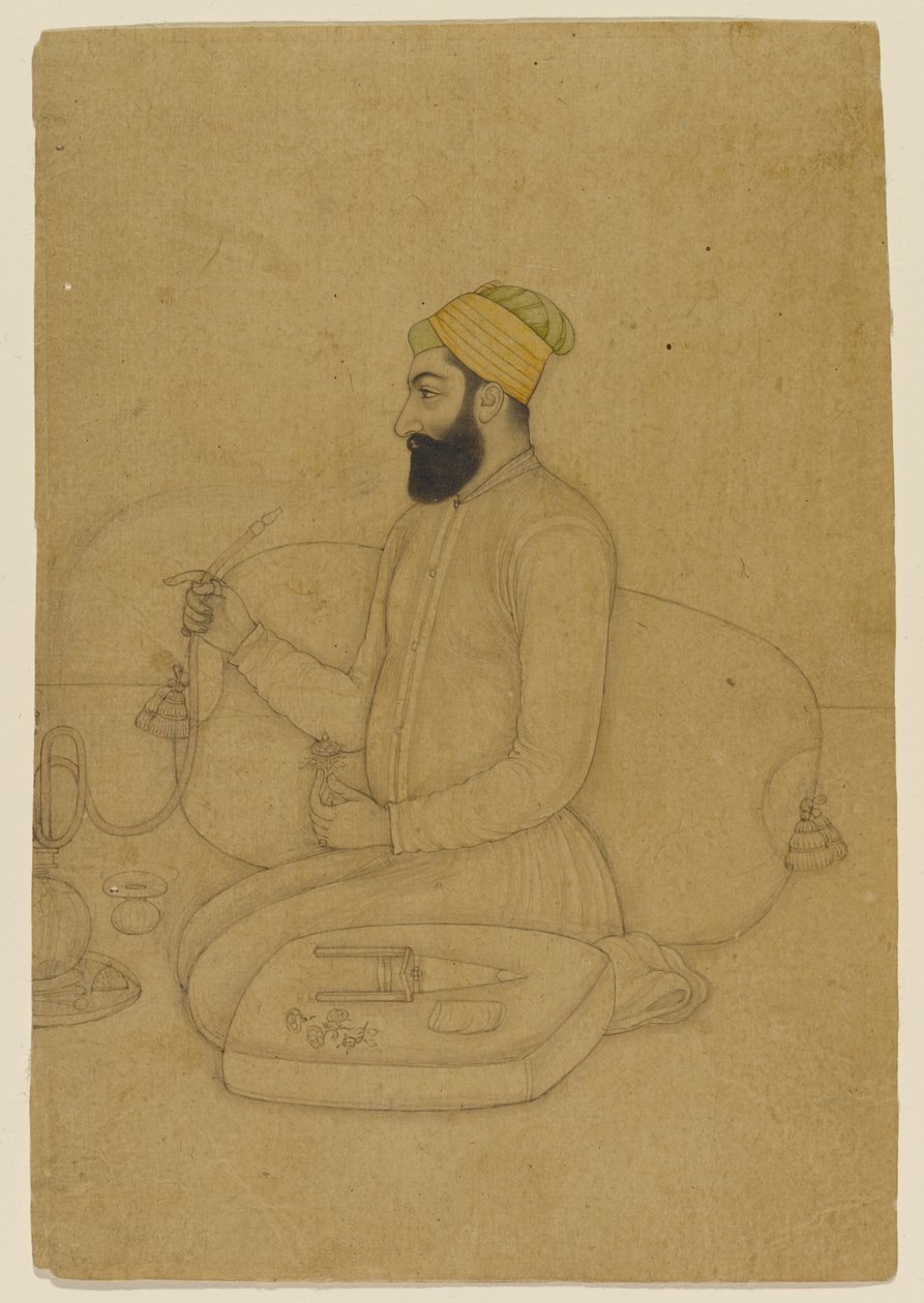 Portrait of Mirza Dakhani, Naubat Khan (wash on paper) द्वारा इंडियन स्कूल