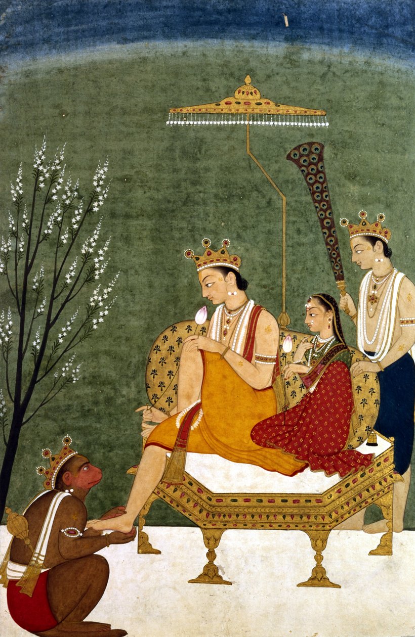 राम-चंद्र के रूप में विष्णु का सातवाँ अवतार: राम और सीता पुनर्मिलन (कागज पर रंग) द्वारा इंडियन स्कूल